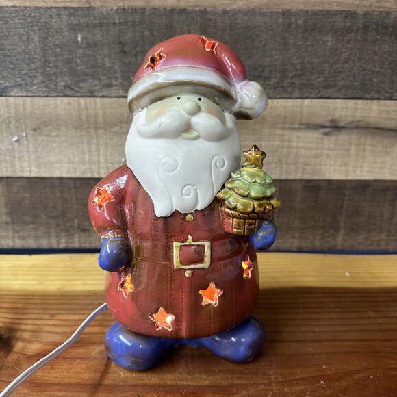 Vintage Christmasville By Ronnie Walter Light Up Santa Porcelain Star Cutouts - Picture 1 of 8